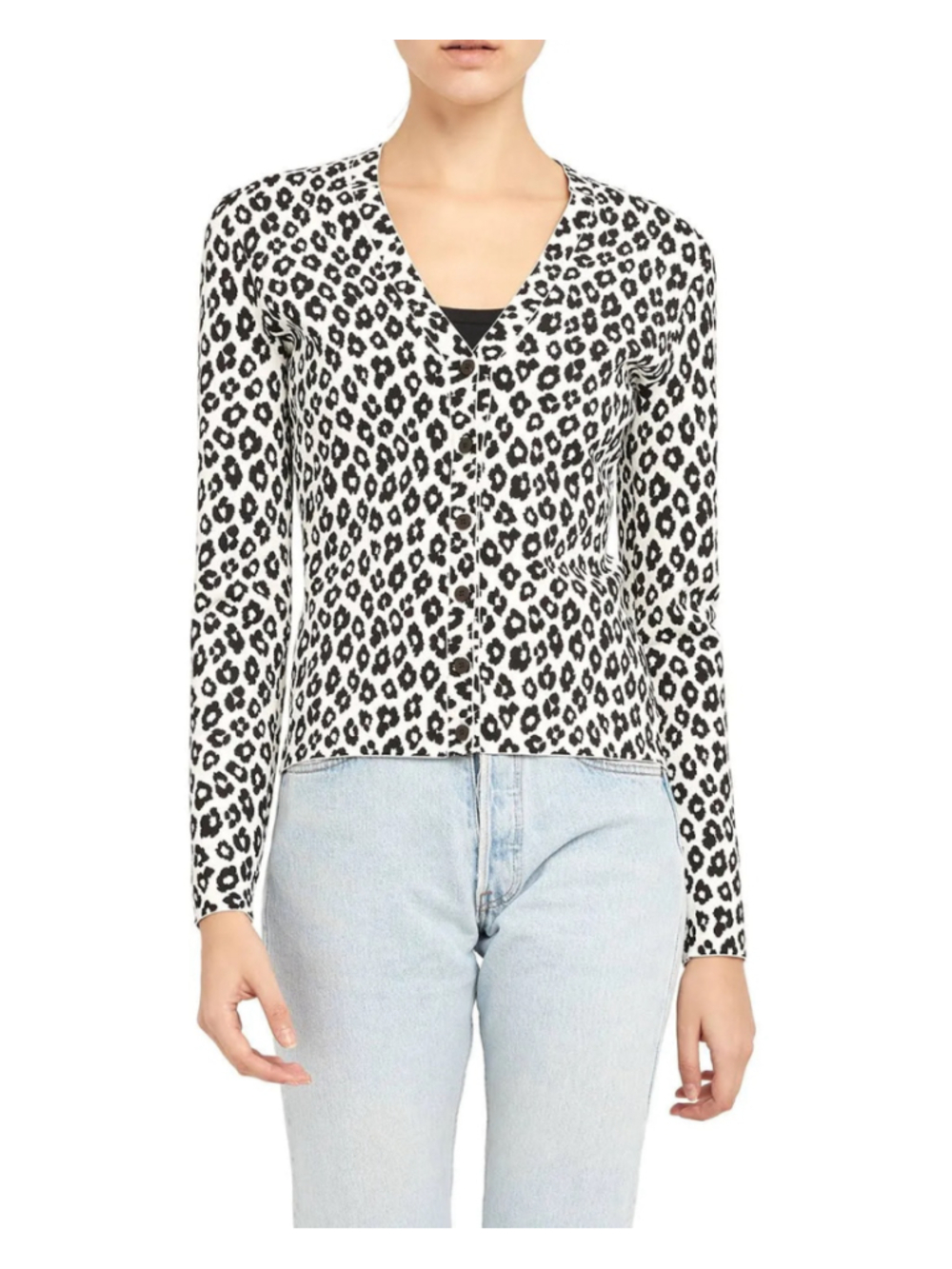 Theory Leopard-Print Button-Front Cardigan Small Black And Ivory